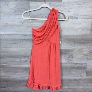 ModCloth x Gilli One Shoulder Ruffle Hem Mini Dress Coral Pink Size S